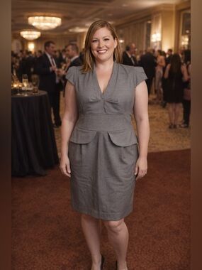 Sandra Angelozzi -Cap sleeve, mini-houndstooth, peplum dress. Size 42 - fits 12